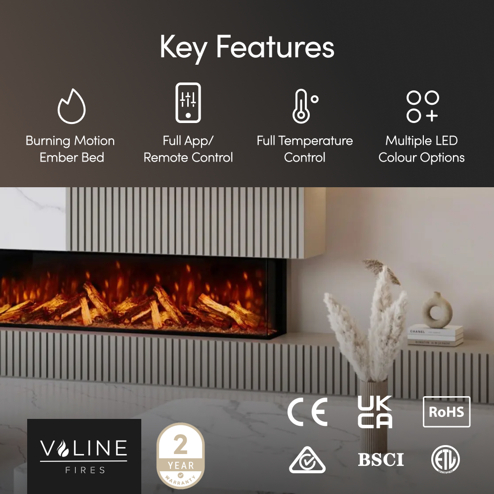 VALINE Panoramic 3 Sided Slim Electric Fireplace