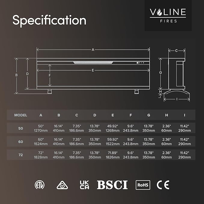 VALINE Panoramic 3 Sided Slim Media Wall Electric Fireplace