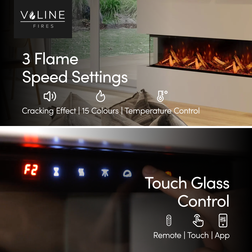 VALINE Panoramic 3 Sided Slim Electric Fireplace