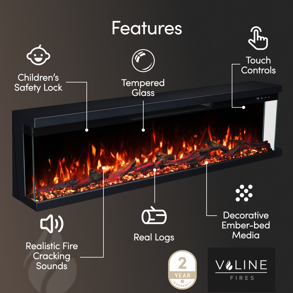 VALINE Panoramic 3 Sided Slim Electric Fireplace