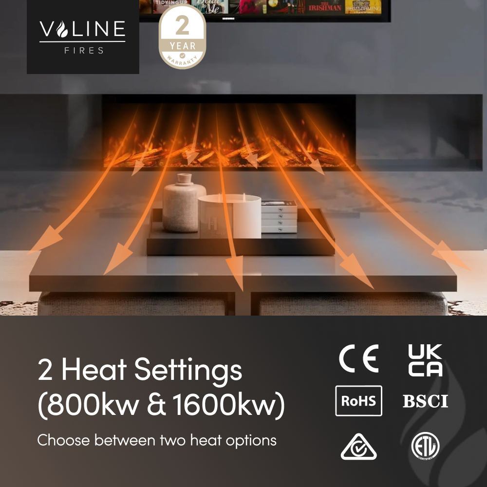 VALINE Panoramic 3 Sided Slim Electric Fireplace