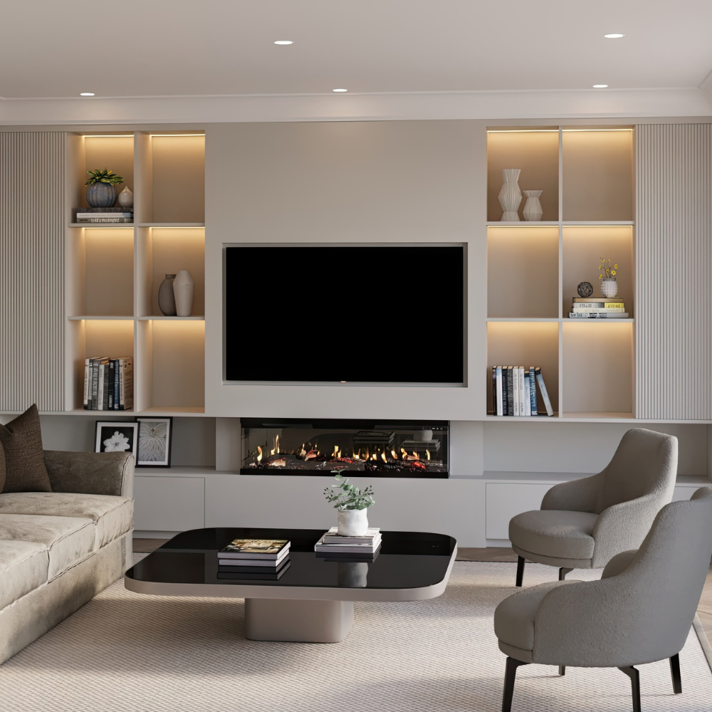 VALINE Panoramic 3 Sided Slim Media Wall Electric Fireplace