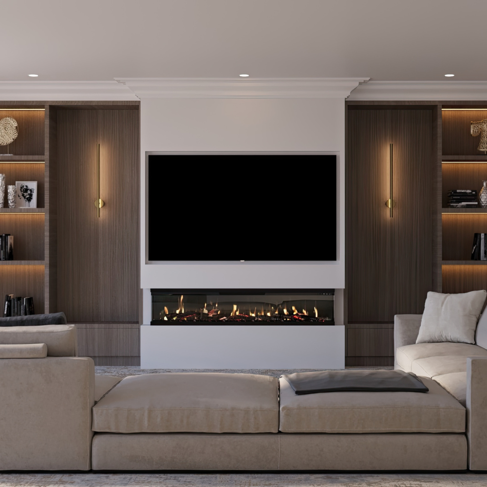 VALINE Panoramic 3 Sided Slim Media Wall Electric Fireplace