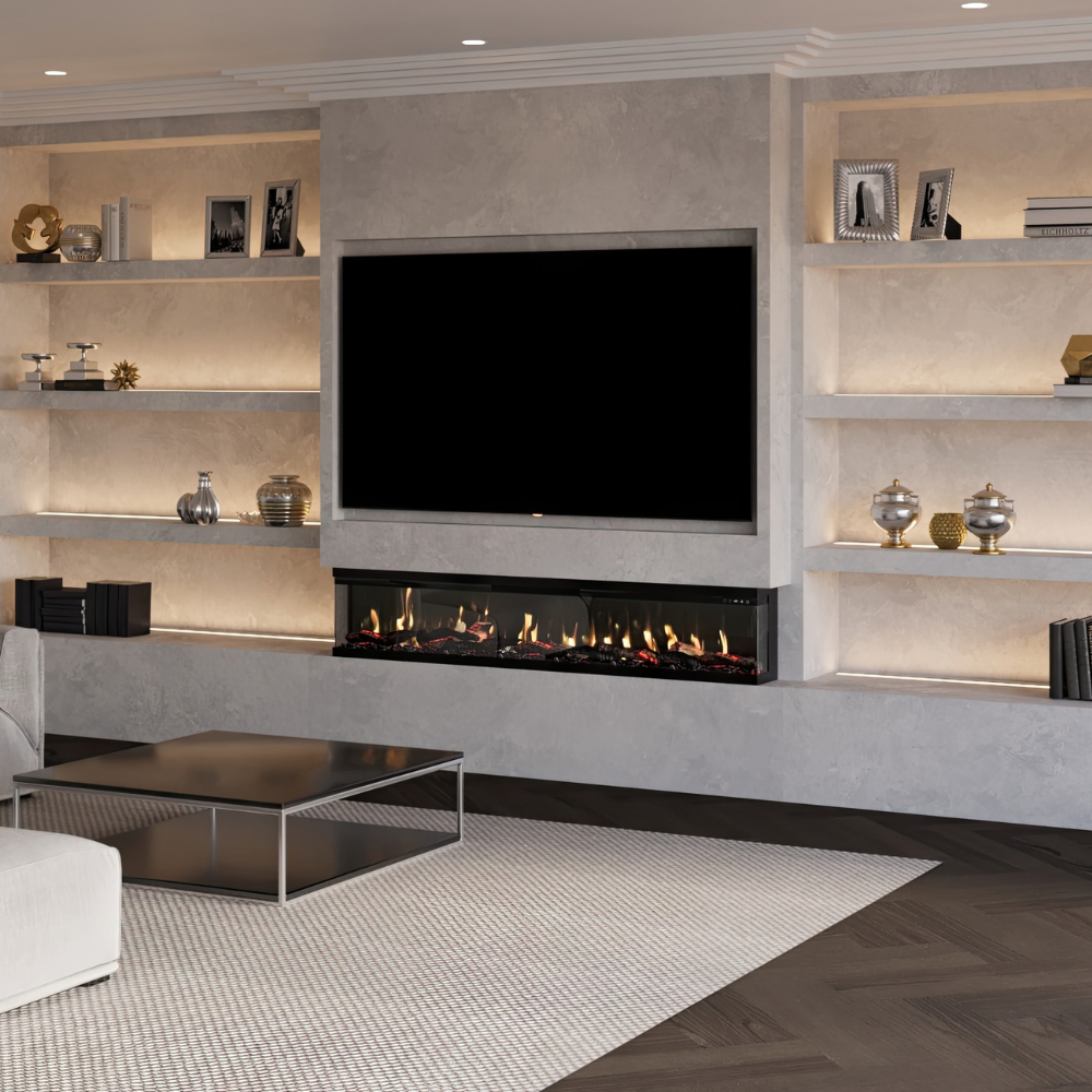 VALINE Panoramic 3 Sided Slim Media Wall Electric Fireplace